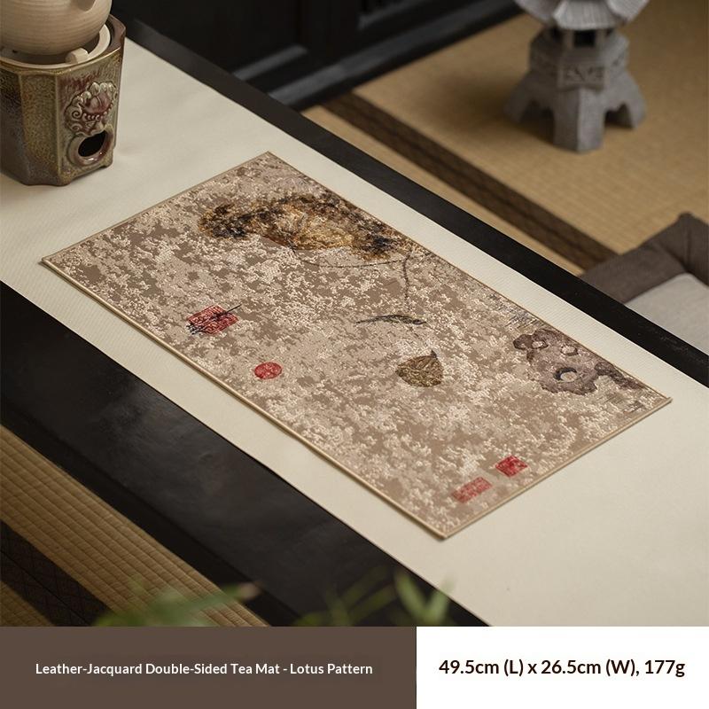 

New Chinoiserie Tea Mat Imitation Leather Waterproof Durable Jacquard Fabric Double-sided Dry Brewing Tea Table Mat Cloth Mat