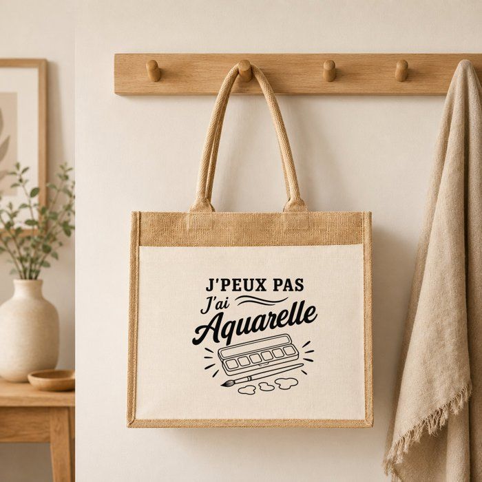 Sac cabas - PLANETEE - Collection « J'peux pas minimaliste » - Toile de jute et coton - Illustration au trait - 21 L (43×33×21 cm)