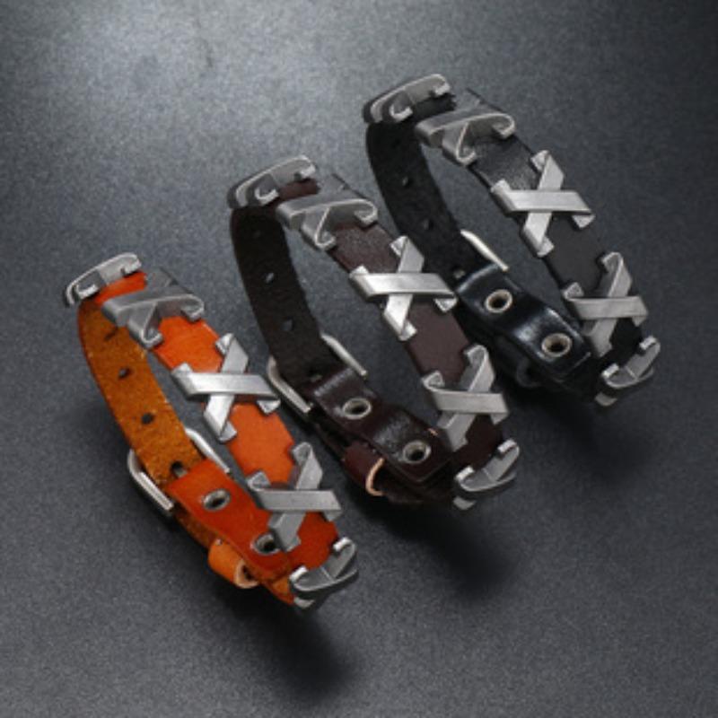 Simple and Natural Men's Woven Bracelets, Cross-border Hot-selling Leather Combination Bracelets, Wholesale Sources of Jewelry