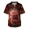 Men's Short Sleeve V-Neck Christmas Print Chest Pocket Care Top