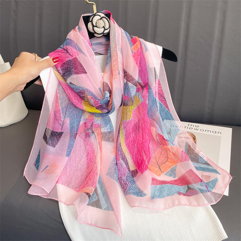 Luxury Brand Women Beach Scarf Georgette Silk Shawls Design Print Headband Female Summer Headband Wraps Sunscreen Hijab 2023