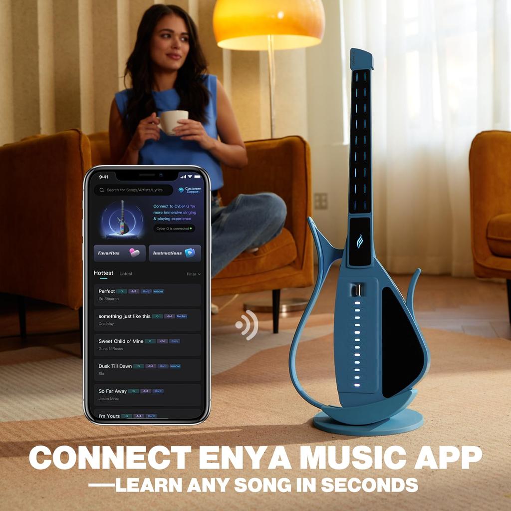 ENYA CYBER-G Smart Stringless Electric Guitar Foldable, Portable Travel Guitar with App-Linked Chord Looper & Band Mode Built-in SpeakerDrum