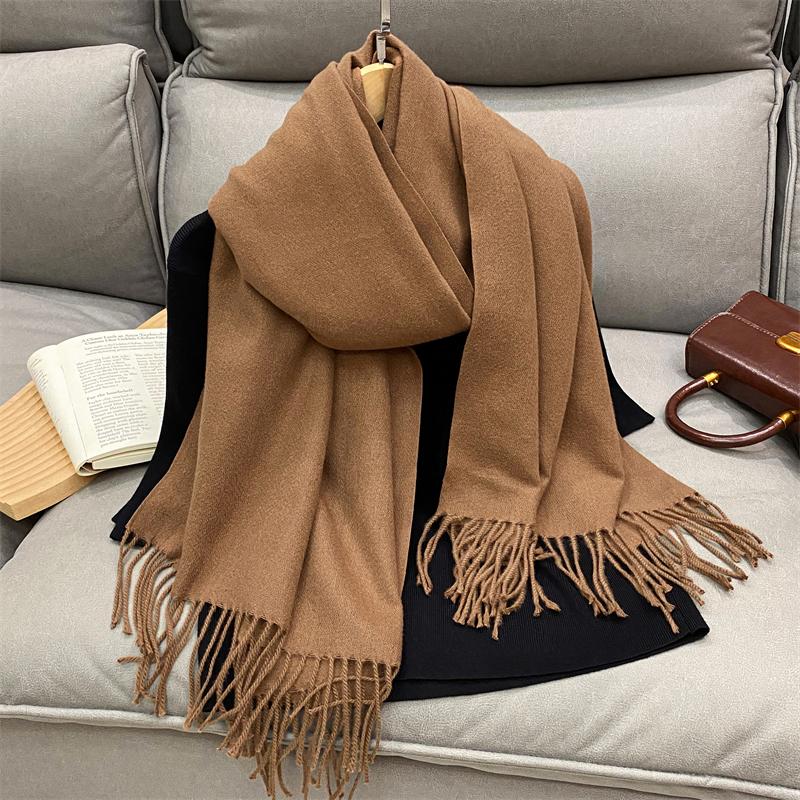Luxury Solid Cashmere Scarf Women Winter Tassel Shawl Pashmina Big Size Handkerchief Lady Soft Outdoor Windproof Ski Bufanda