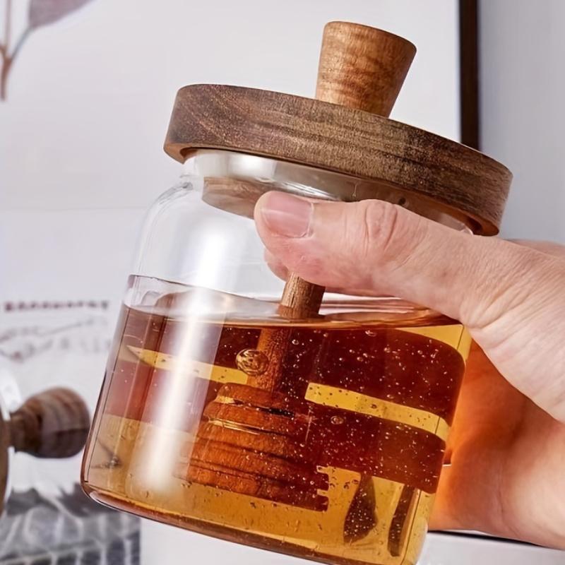 Honey Jar High Borosilicate Glass Sealed Tank with Wooden Lid Mixing Rod Wood Dip Sticks Transparent Honey Sealed Storage Jars.
