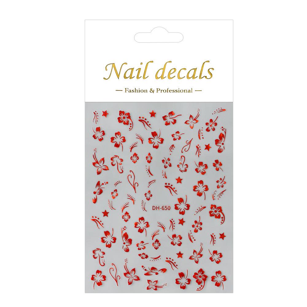 3D Magic Mirror Flower Nail Stickers with Adhesive - Japanese-Style Hot Stamping Design