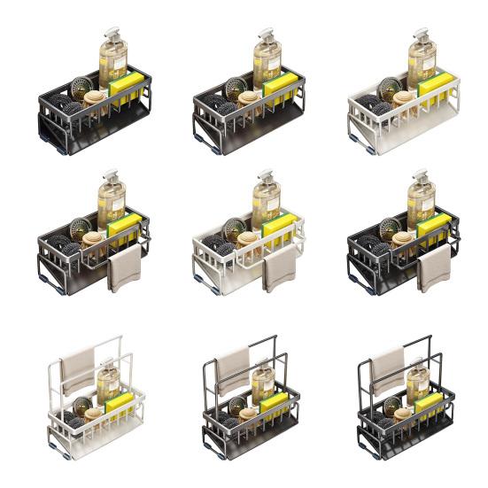 Drain Rack Rustproof Carbon Steel Organizer with Detachable Drain Tray Storage Rack for Kitchen Sink Sponges Soap