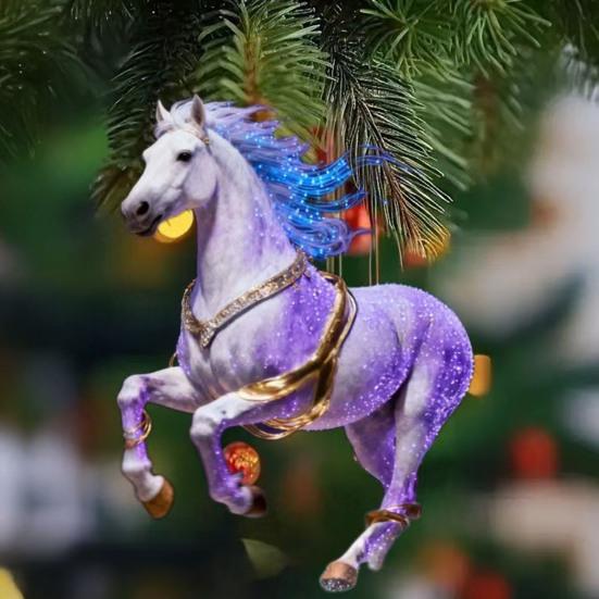 Horse Christmas Ornaments Glitter Rhinestone Horse Christmas Tree Hanging Ornament 2D Flat Acrylic Car Rear View Mirror Charm for Holiday Home Decor