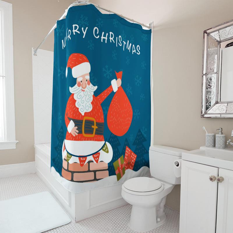 TU Weihnachtsduschevorhang Weihnachtsmann Feiertag Festlich Weihnachten Badezimmer Dekor Set Wasserdicht Feiertagsgeschenk Heimdekoration Muster