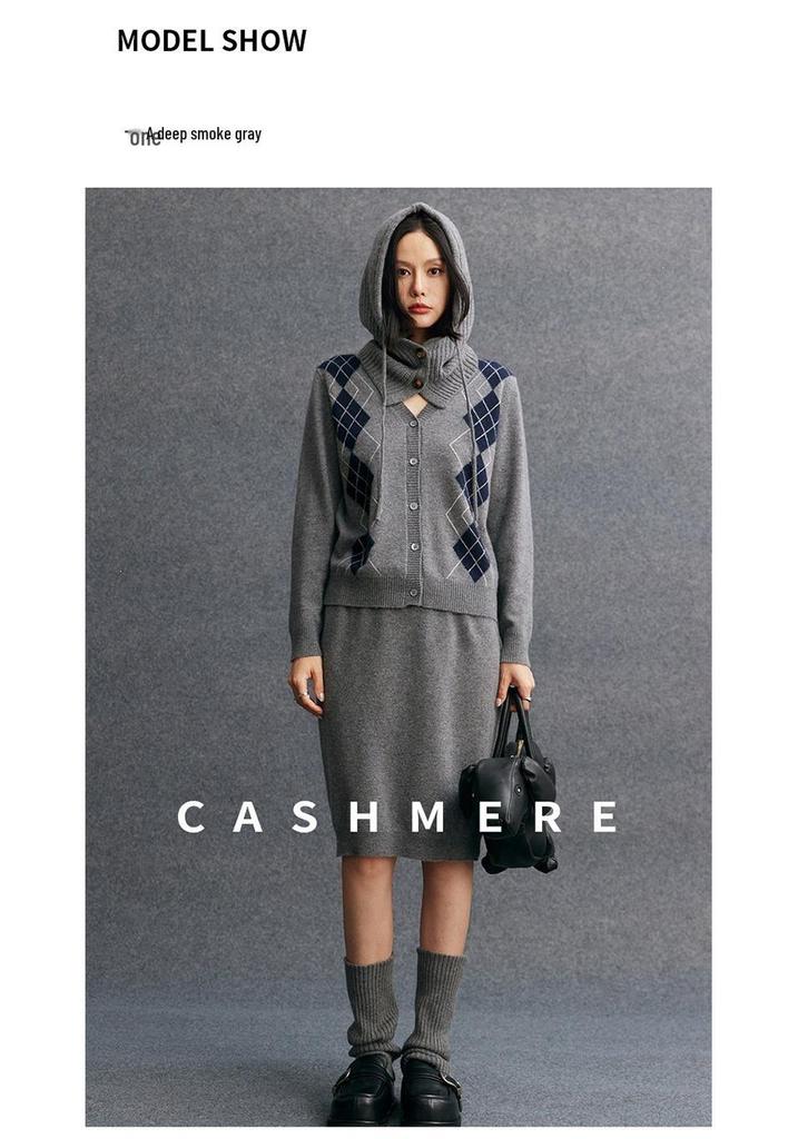 Cardigan en tricot cachemire pour femme à col polo diamant anti-âge