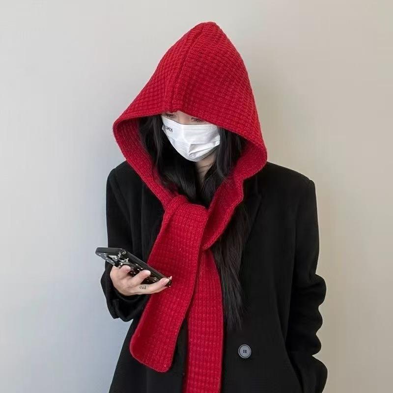 Balaclava hat women's winter hat scarf integrated face small ear protectors wool knitted hat to keep warm