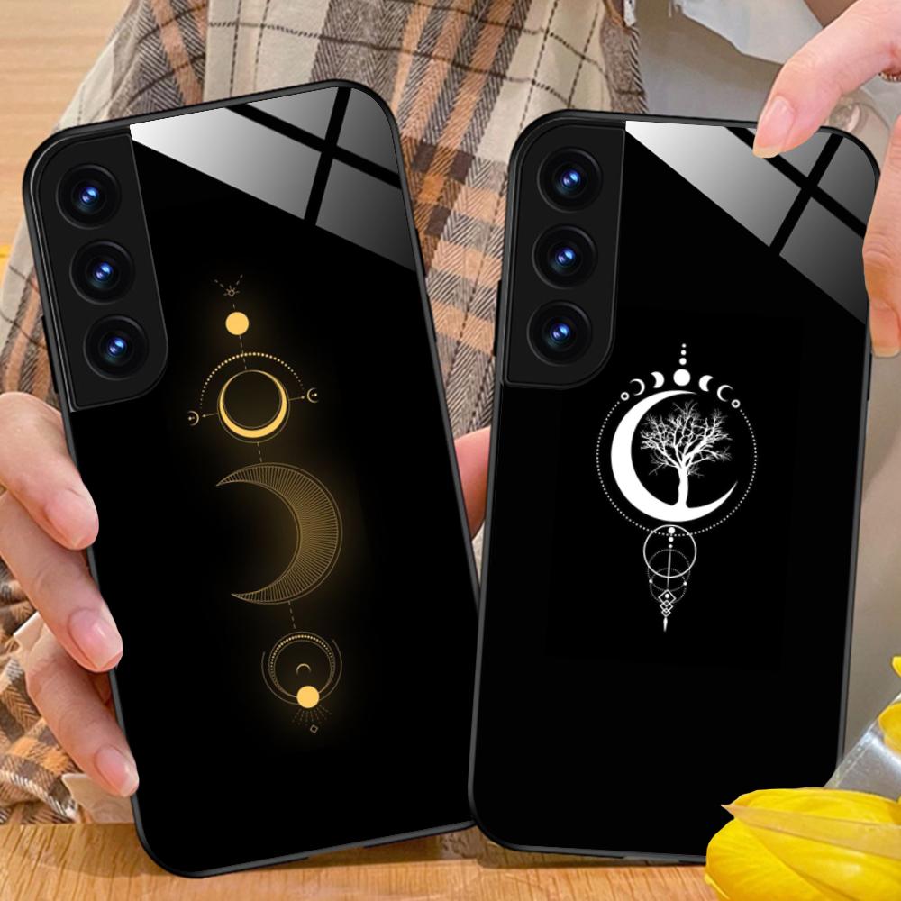 Sun Moon Mobile Cell Phone Case for Samsung Galaxy A56 55 54 53 52 51 36 35 34 23 16 15 5G Glass Colorful Cover Pretty Luxury