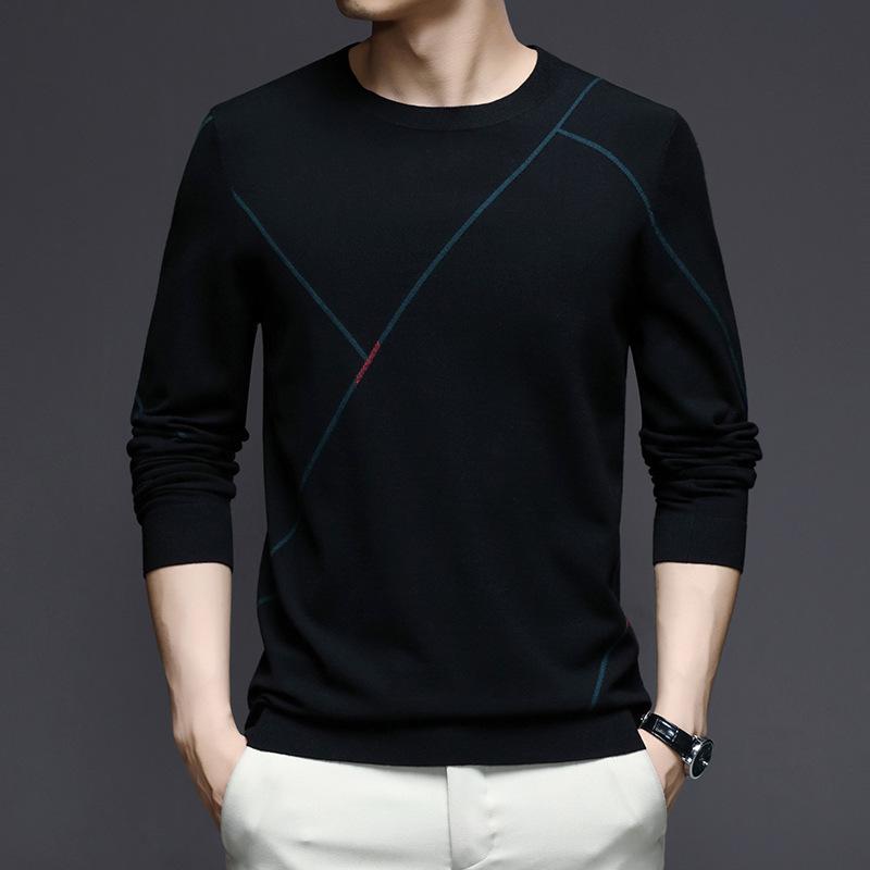 Men's Round Neck Knitwear Long Sleeve Casual T-shirt - High Quality Spring & Autumn Base Layer