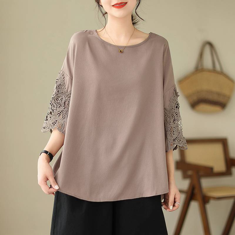 

Большой размер, женская летняя футболка с короткими рукавами и кружевным принтом в стиле пэчворк, для похудения, с поясом для живота, с поясом для живота, блузки и рубашки XL хаки