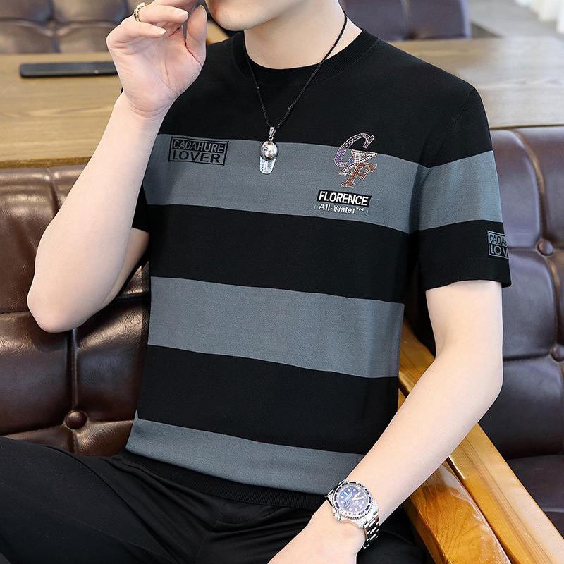 

Versatile Short-sleeved Sweaters Men s Knitted Round Neck T-shirt Half-sleeved Men s Clothing