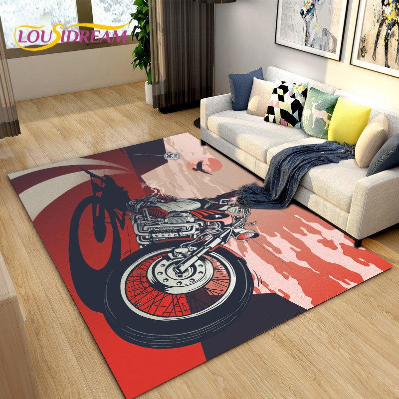 Retro Vintage Motorcycle Area Rug Large,Carpet Rug for Living Room Bedroom Sofa,Kitchen Bathroom Doormat Non-slip Floor Mat Gift