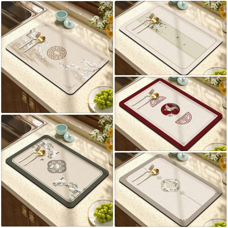 Chinese-style Classic Garden Print Drain Pads Bowls Plates Non-slip Stain-resistant Insulation Pads Multiple sizes Home Decor
