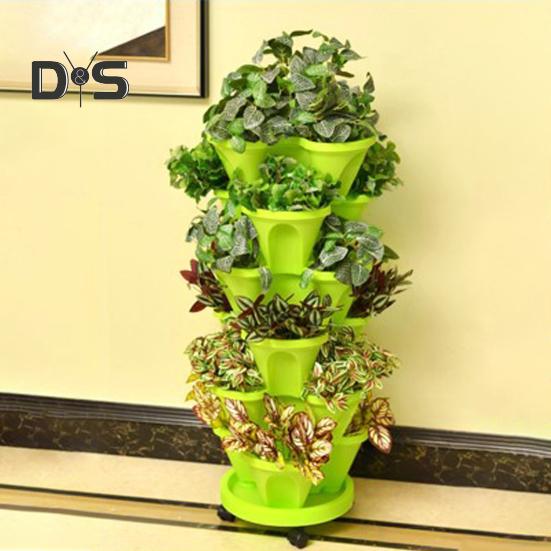 6 Tier Stackable Vertical Planter Stacking Tower Indoor Outdoor Gardening Planter with Movable Casters And Bottom Saucer for Strawberry Herb Flower