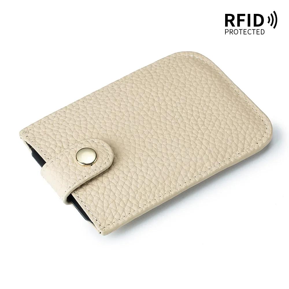 Fashion Genuine Leather ID Credit Card Holder RFID Protecter Cover Solid Color Thin Pocket Wallets Case Badge Holder UNISEX