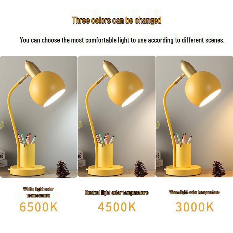 Nordic Creative Pen Holder Desk Lamp for Eye Protection and Bedroom/Study Use.