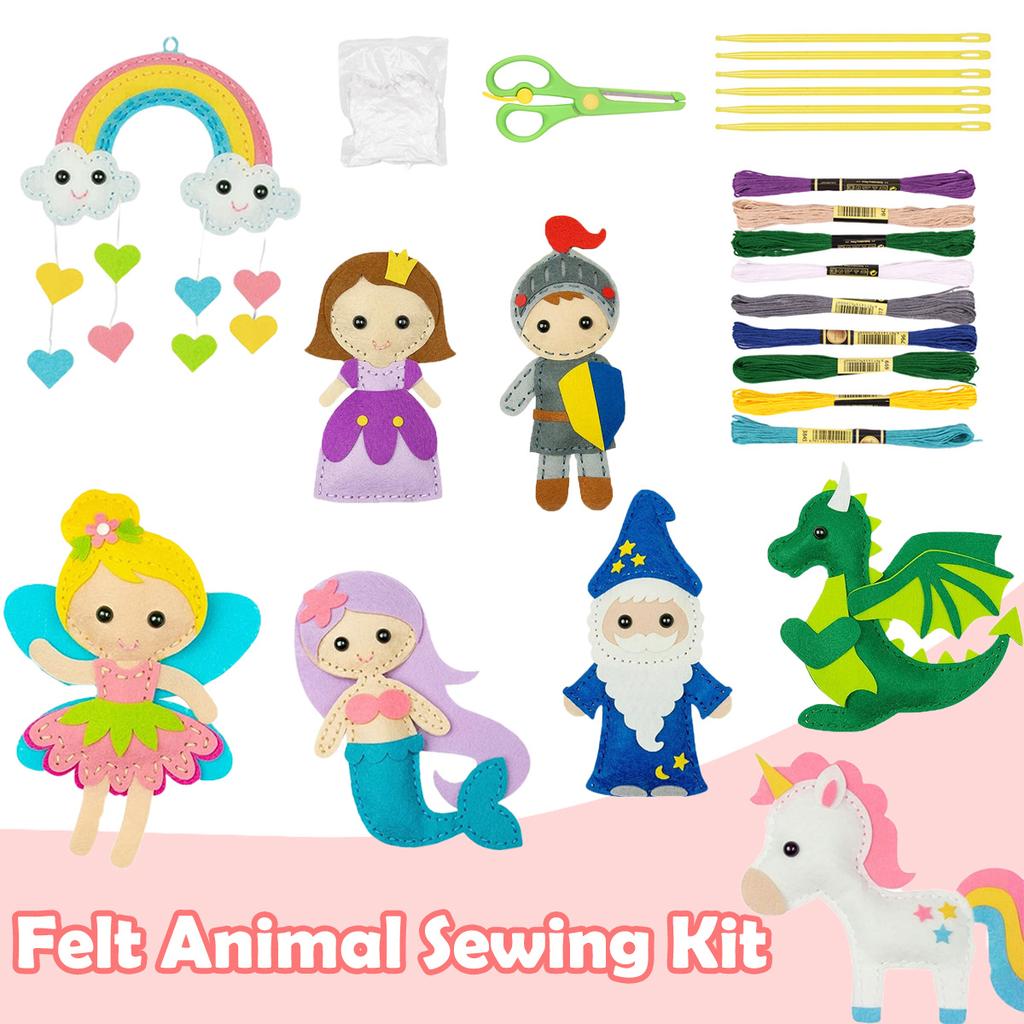8Pcs Felt Sewing Craft Kit DIY Handmade & Sewing Set Fun Animal Sewing Kit with Instructions for Children from 3 to 12 years old