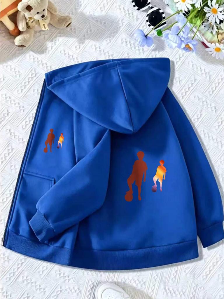 Kids Zip Up Hooded Jacket Gradient Basketball Soccer Player Silhouette Print Long Sleeve Casual Sports Hoodie For Boys Daily Out