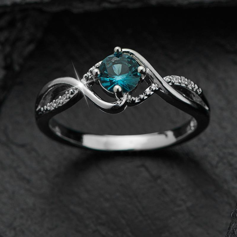 Wish wavy blue diamond zircon ring light luxury niche personality fashion women's index finger ring