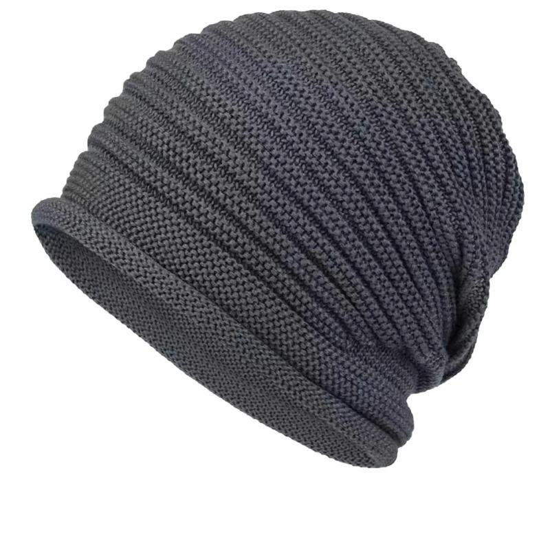 Men's and Women's Autumn and Winter Knitted Cap Warm Wool Cap Outdoor Pile Cap Fashion Rolled Edge Wrap-around Head Hat