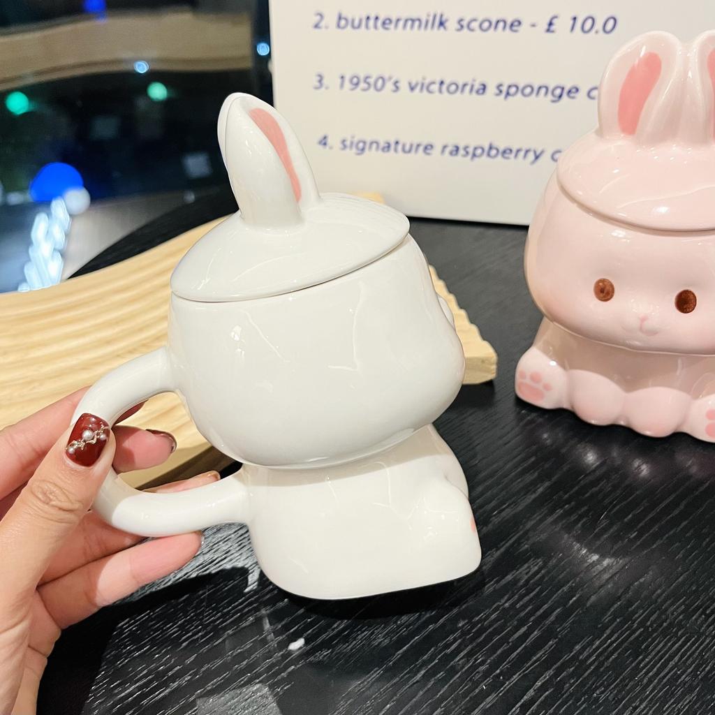 Soft and Healing Ceramic Bunny Shaped Mug with Covered Spoon Gift Box and Cute Student Dormitory Drinking Cup
