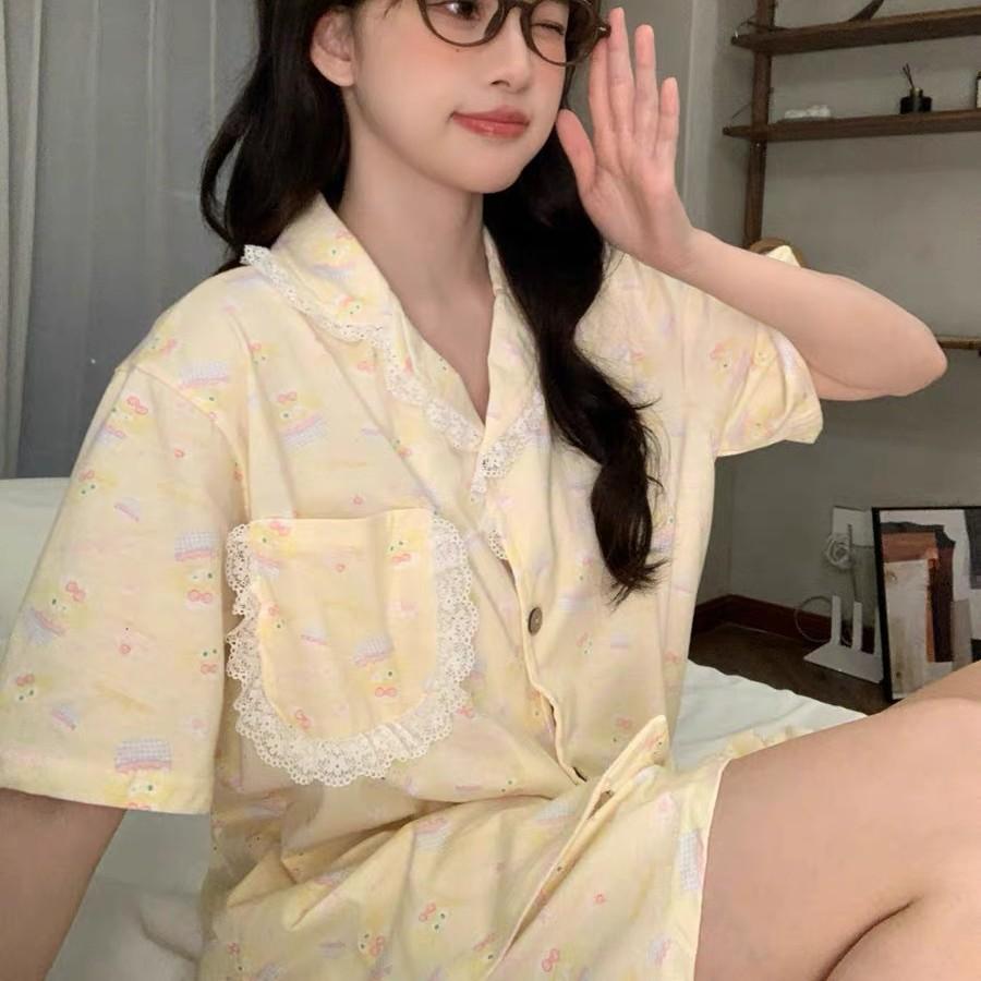

Cute new lace lace butter cake cartoon pajamas women s summer short-sleeved shorts two-piece loungewear S