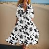 Women's Summer Fashion V-neck Retro Floral Print Short Sleeved Beach Dress With Lace Patchwork Dress