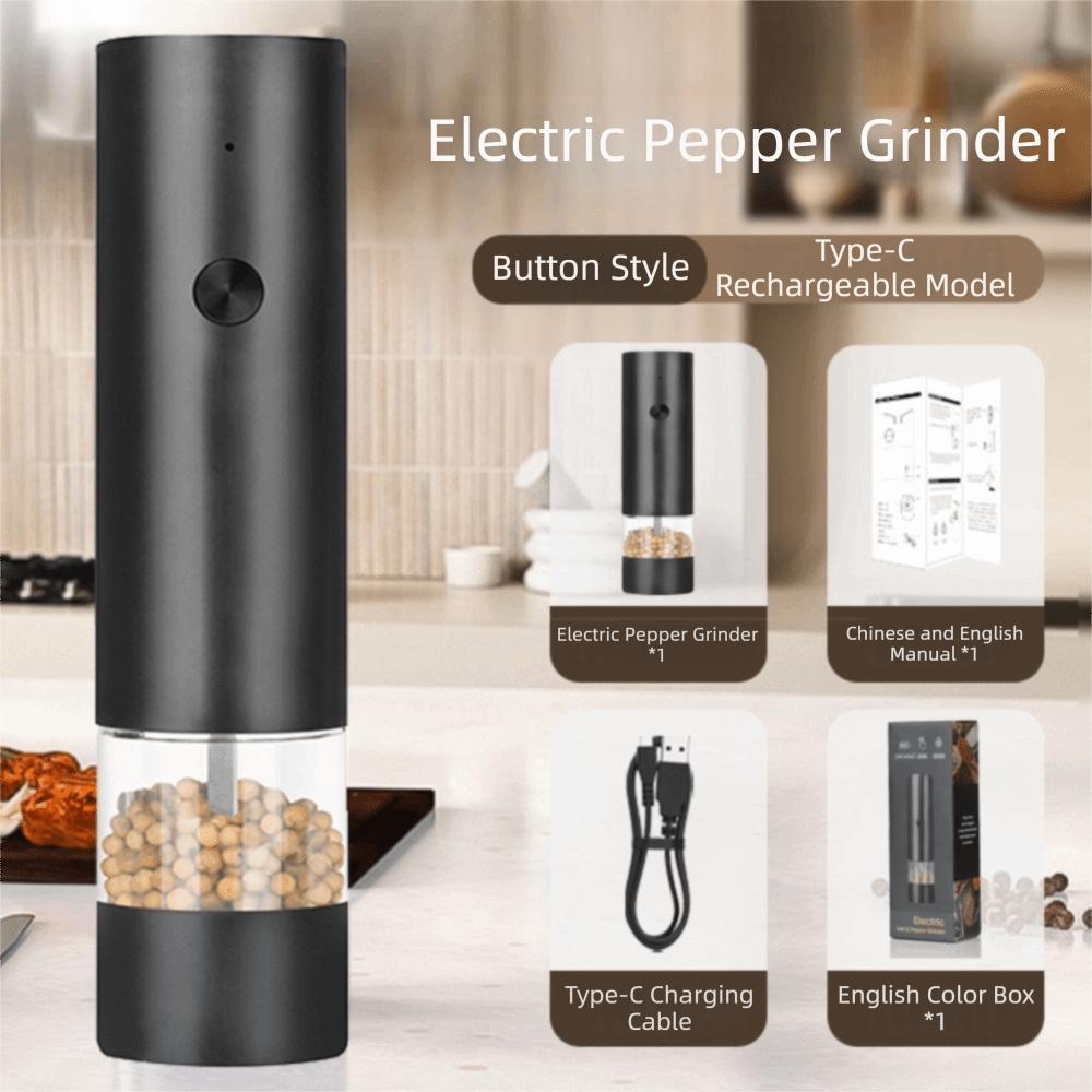 1/2 Stück Elektrische Salz- und Pfeffermühle Verstellbare Mahlgradgröße Große Kapazität Automatische Gewürzmühlen USB Wiederaufladbar Schwarz