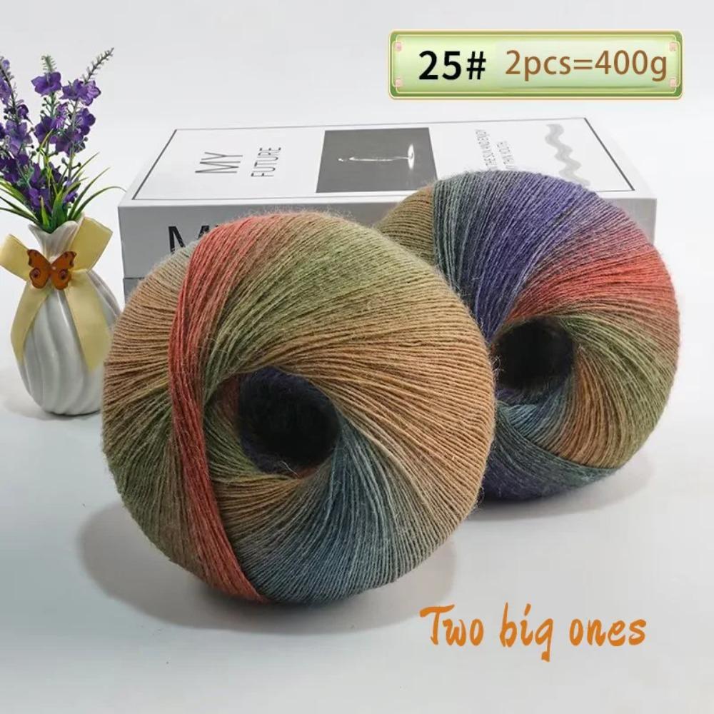 400 Grams of Colorful Gradient Rainbow Long-dyed Pure Wool Yarn Skeins, 2 Large Skeins, Hand-woven Crochet Yarn, 2Skeins/pack