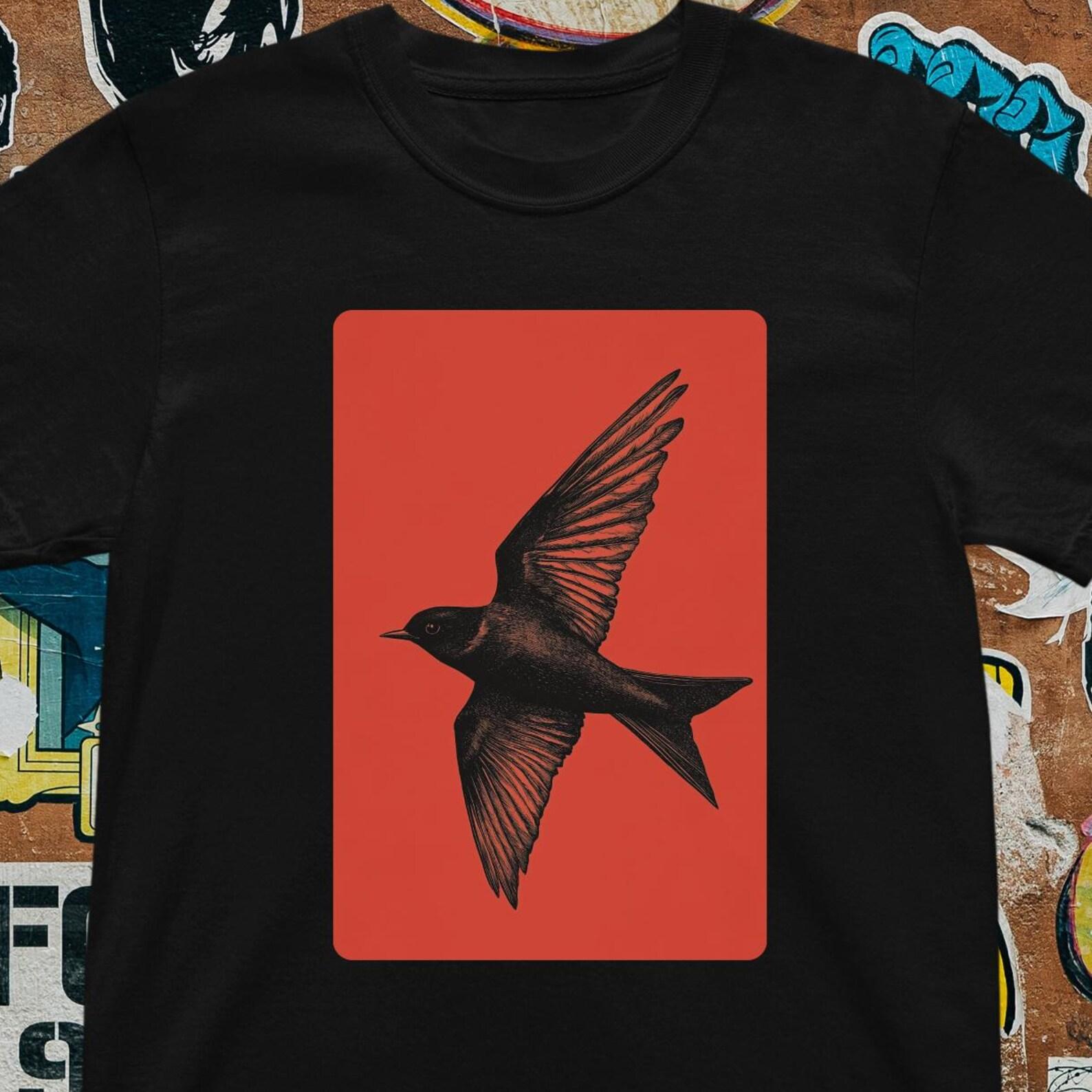 Minimal Bird Silhouette T-Shirt - Vintage Style Flying Bird Tee, Retro Nature 3XL