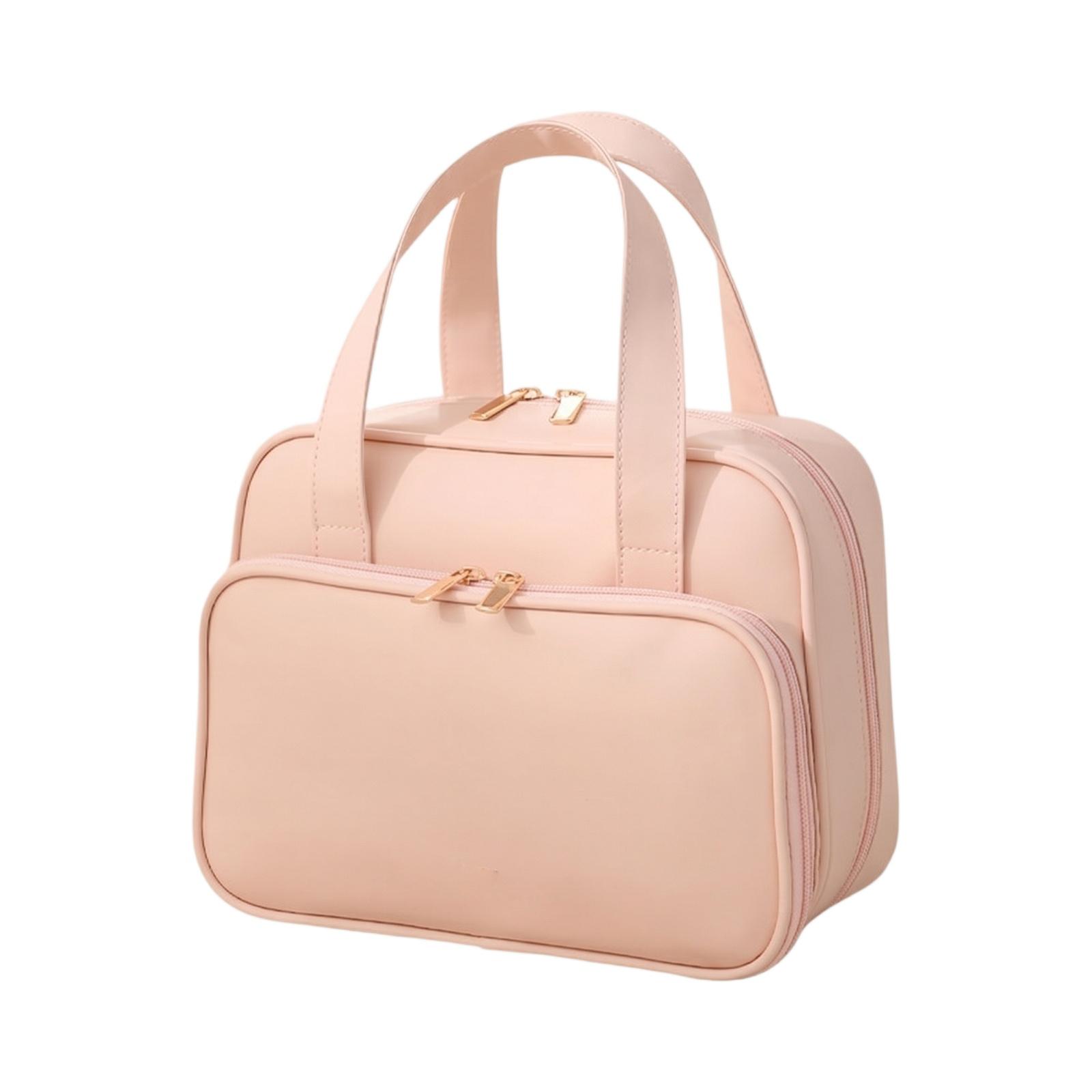 

Portable Square Toiletry Bag Travel Cosmetic Organizer Handheld Makeup Storage Case with Multiple Compartments and Zipper Closure one size рожевий