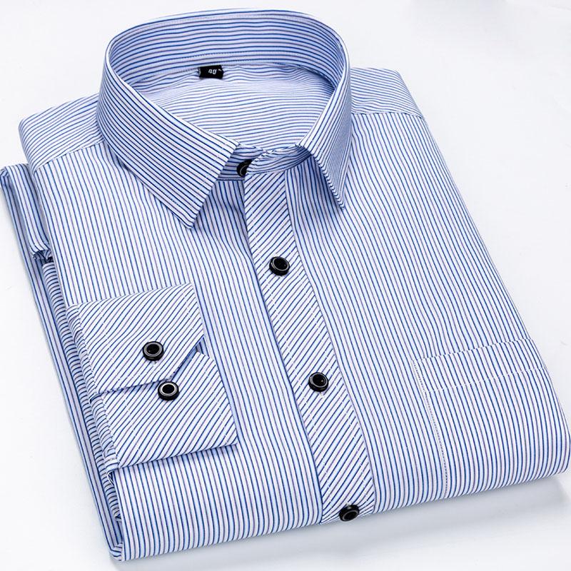 8XL 7XL 6XL Plus Size Men Long Sleeved Shirt  Mens Business Casual  Slim Fit Shirts Men Striped Dress Work Social Dress Shirt