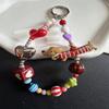 Adorable Red Striped Dog Phone Lanyard with Beaded Cheese Flower Charm