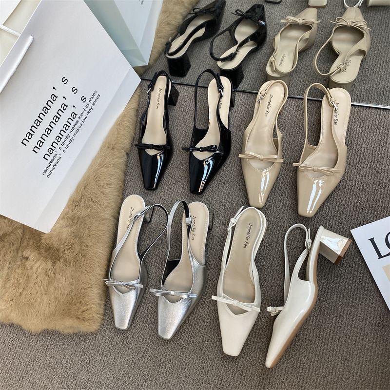 Square Head Black Temperament High Heel Bag Head Sandals Fairy Shoes 2025 Summer New French Style with Skirt Empty Shoes