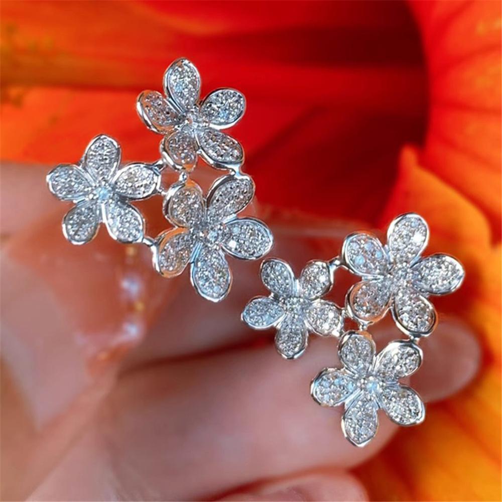 Женские серьги-кольца Цветок с белым цирконом Модные Серебристый цвет Свадебные Для женщин