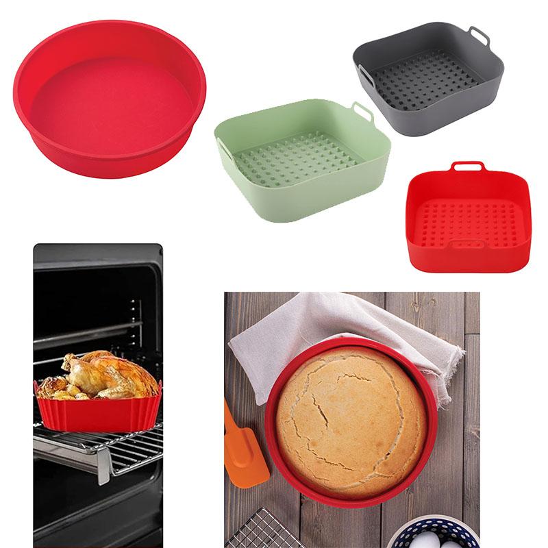 Silicone Air Fryer Basket Liners Non-Stick Baking Tray Heat-Resistant Round and Square Cooking Mats Oven Steamer Accessories