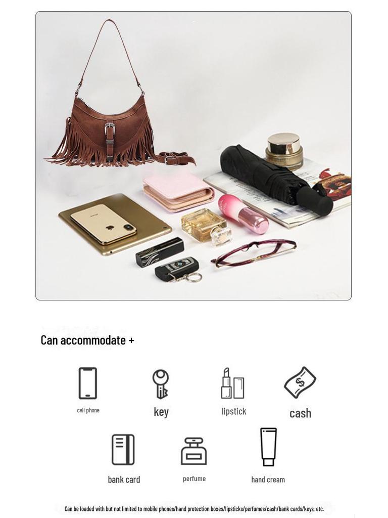 Vintage Suede Tassel Single-Shoulder Bag