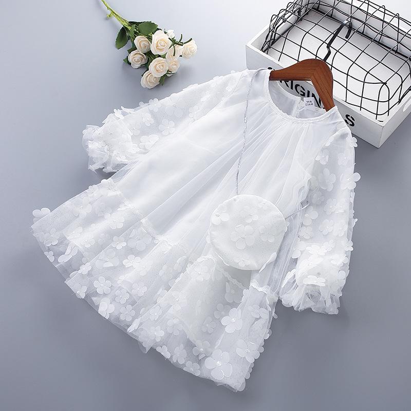 Φόρεμα Πριγκίπισσας για Κορίτσια Άνοιξη και Φθινόπωρο Παιδική Μόδα Τούλι Λουλούδι Λαμπερό Μακρυμάνικο Φόρεμα με Ζακέτα