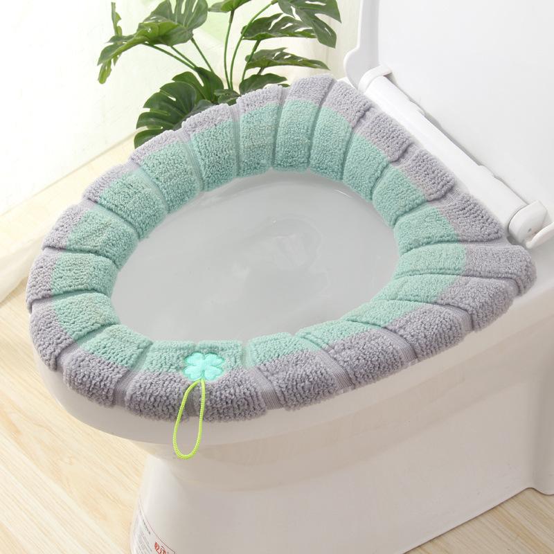 Knitted toilet seat cushion for winter warmth, washable toilet seat with handle, plush toilet seat cushion, toilet cover