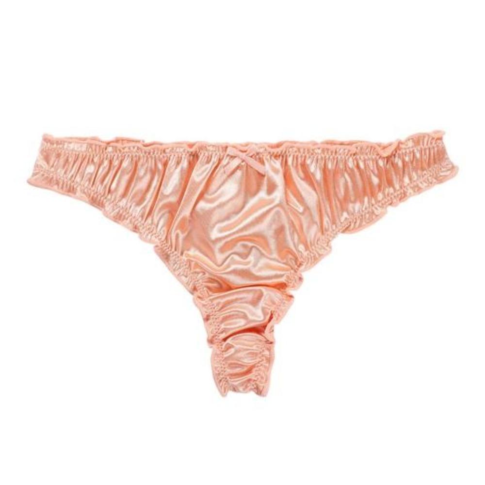 Kadınlar İçin Seksi Düşük Bel Saten G-String Külotlar Sevimli Fırfır Kenarlı Pürüzsüz İpeksi T Sırt İç Çamaşırı