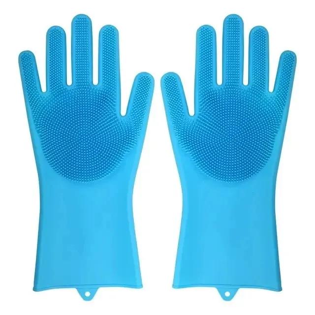 Kitchen Cleaning Tools Dishwashing Cleaning Gloves Magic Silicone Rubber Dish Washing Gloves for Household Sponge Scrubber