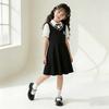 Girls' Stylish Academy-Style Shirt Collar Dress - Kids' Two-Piece Summer Outfit