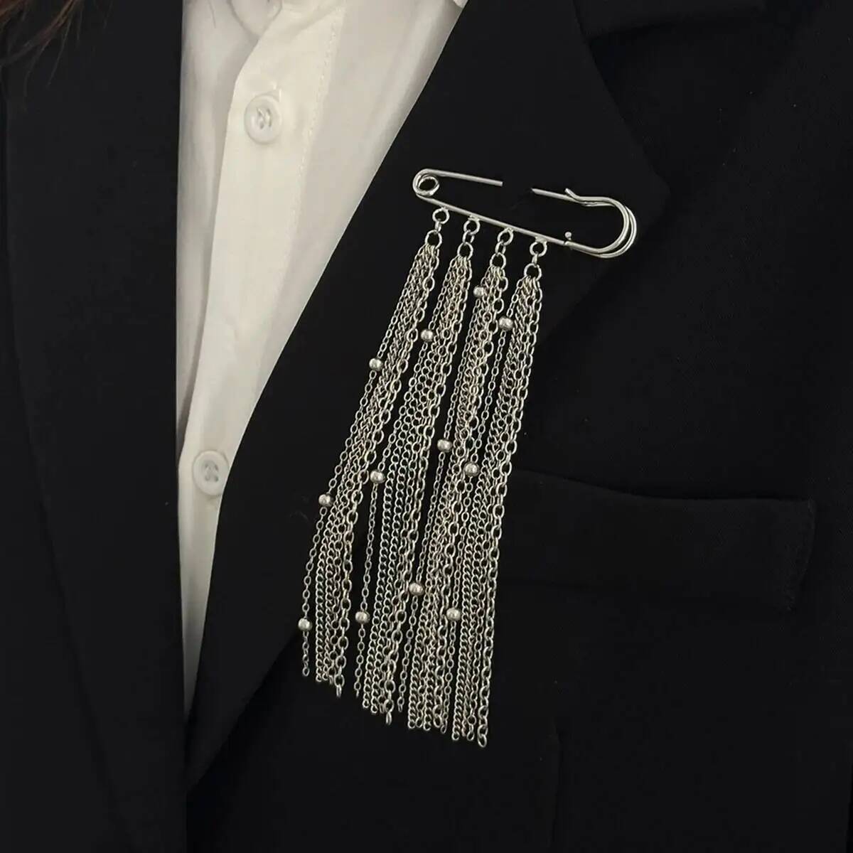

Ingemark Minimalist Metal Tassel Brooches for Women Punk Cool Suit Shirt Silver Color Brooch Pin Clothing 2026 New Year Jewelry