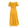 Women's Summer Casual Solid-color Tie Dress With Fringes, Strapless Cuffs And Puffed Sleeves
