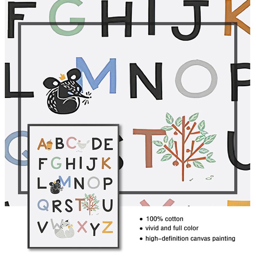 Kinderzimmer Wandkunst Pädagogisches Gemälde Dekoratives Bild ABC Poster Alphabet Nummer Poster und Drucke Regenbogen Leinwanddruck Baby