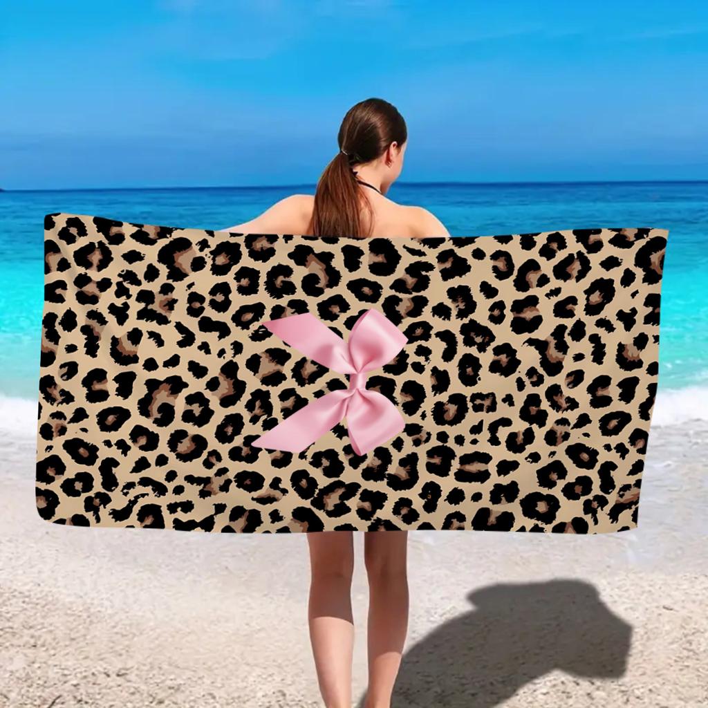 1pz Telo mare con stampa leopardata, microfibra ultrafine ad asciugatura rapida assorbente da viaggio, piscina, telo da bagno multifunzionale