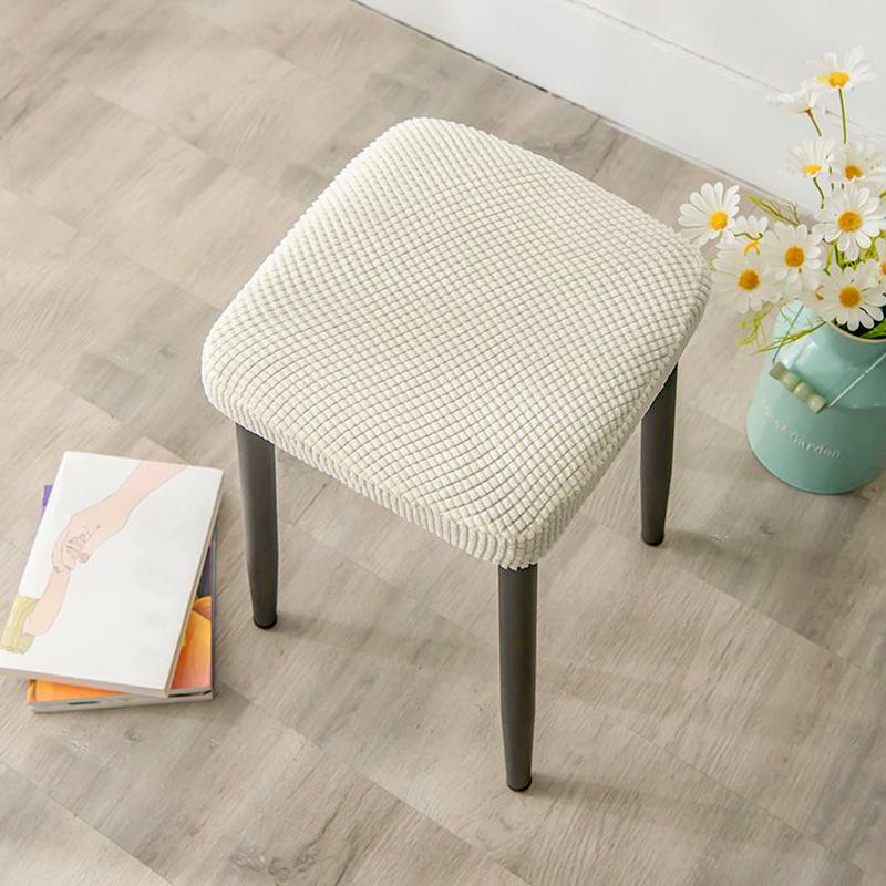 1Pc Stool Cover Dustproof Polyester Elastic Stool Chair Covers Removable Square Seat Cover Solid Color Chair Covers